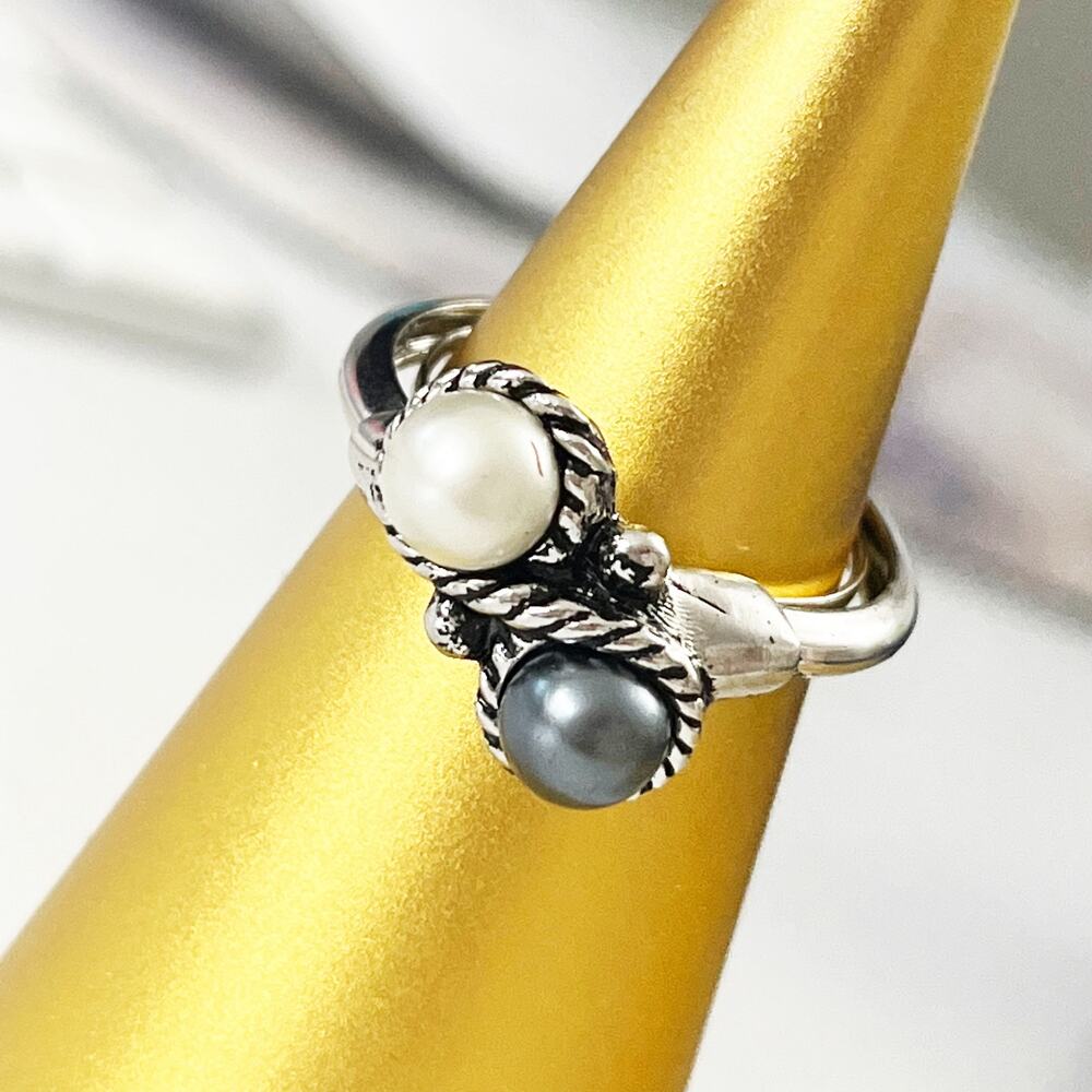 1974 Avon "Eclipse" Silver Tone Faux Pearl Ring Original Box Size 6-8